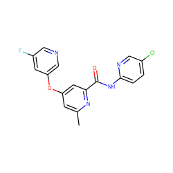 Cc1cc(Oc2cncc(F)c2)cc(C(=O)Nc2ccc(Cl)cn2)n1 ZINC000148274052