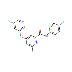 Cc1cc(Oc2cncc(F)c2)cc(C(=O)Nc2ccc(F)cn2)n1 ZINC000096927311