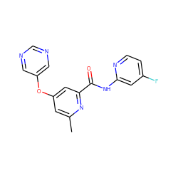 Cc1cc(Oc2cncnc2)cc(C(=O)Nc2cc(F)ccn2)n1 ZINC000148276556