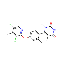 Cc1cc(Oc2ncc(Cl)c(C)c2Cl)ccc1-c1c(C)c(=O)[nH]c(=O)n1C ZINC000261166918