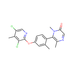 Cc1cc(Oc2ncc(Cl)c(C)c2Cl)ccc1-c1c(C)ncc(=O)n1C ZINC000261191969