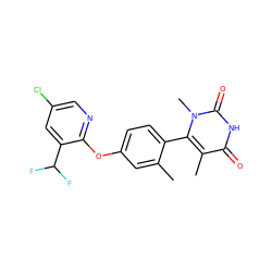 Cc1cc(Oc2ncc(Cl)cc2C(F)F)ccc1-c1c(C)c(=O)[nH]c(=O)n1C ZINC000261110852