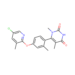 Cc1cc(Oc2ncc(Cl)cc2C)ccc1-c1c(C)c(=O)[nH]c(=O)n1C ZINC000261089284