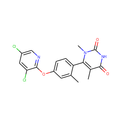 Cc1cc(Oc2ncc(Cl)cc2Cl)ccc1-c1c(C)c(=O)[nH]c(=O)n1C ZINC000261189053