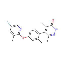 Cc1cc(Oc2ncc(F)cc2C)ccc1-c1c(C)n[nH]c(=O)c1C ZINC000261153835