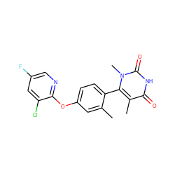 Cc1cc(Oc2ncc(F)cc2Cl)ccc1-c1c(C)c(=O)[nH]c(=O)n1C ZINC000220965910