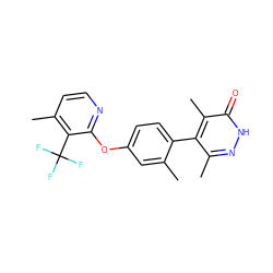 Cc1cc(Oc2nccc(C)c2C(F)(F)F)ccc1-c1c(C)n[nH]c(=O)c1C ZINC000261159985