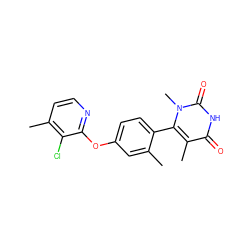 Cc1cc(Oc2nccc(C)c2Cl)ccc1-c1c(C)c(=O)[nH]c(=O)n1C ZINC000261084068