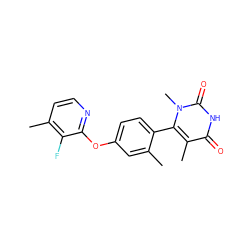 Cc1cc(Oc2nccc(C)c2F)ccc1-c1c(C)c(=O)[nH]c(=O)n1C ZINC000261183563