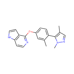 Cc1cc(Oc2nccc3[nH]ccc23)ccc1-c1c(C)cnn1C ZINC000144854507