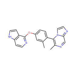 Cc1cc(Oc2nccc3[nH]ccc23)ccc1-c1c(C)ncc2nccn12 ZINC000144571353