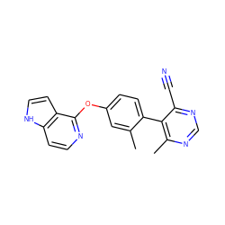 Cc1cc(Oc2nccc3[nH]ccc23)ccc1-c1c(C)ncnc1C#N ZINC000169705968