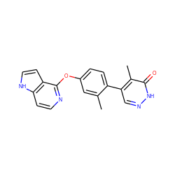 Cc1cc(Oc2nccc3[nH]ccc23)ccc1-c1cn[nH]c(=O)c1C ZINC000169705974