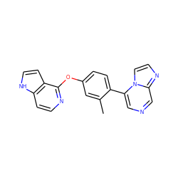 Cc1cc(Oc2nccc3[nH]ccc23)ccc1-c1cncc2nccn12 ZINC000169705966