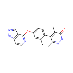 Cc1cc(Oc2nccc3[nH]ncc23)ccc1-c1c(C)n[nH]c(=O)c1C ZINC000144629056