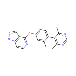 Cc1cc(Oc2nccc3[nH]ncc23)ccc1-c1c(C)ncnc1C ZINC000144644313