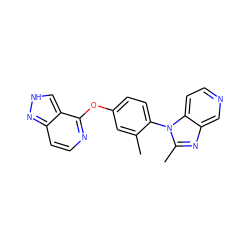 Cc1cc(Oc2nccc3n[nH]cc23)ccc1-n1c(C)nc2cnccc21 ZINC000169705976