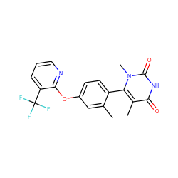 Cc1cc(Oc2ncccc2C(F)(F)F)ccc1-c1c(C)c(=O)[nH]c(=O)n1C ZINC000220975982