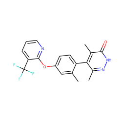 Cc1cc(Oc2ncccc2C(F)(F)F)ccc1-c1c(C)n[nH]c(=O)c1C ZINC000220989538