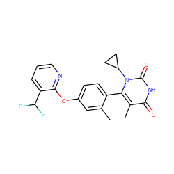 Cc1cc(Oc2ncccc2C(F)F)ccc1-c1c(C)c(=O)[nH]c(=O)n1C1CC1 ZINC000221000717