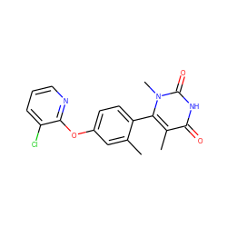 Cc1cc(Oc2ncccc2Cl)ccc1-c1c(C)c(=O)[nH]c(=O)n1C ZINC000220989181