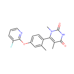 Cc1cc(Oc2ncccc2F)ccc1-c1c(C)c(=O)[nH]c(=O)n1C ZINC000261113550