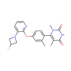 Cc1cc(Oc2ncccc2N2CC(F)C2)ccc1-c1c(C)c(=O)[nH]c(=O)n1C ZINC000261149003