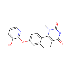 Cc1cc(Oc2ncccc2O)ccc1-c1c(C)c(=O)[nH]c(=O)n1C ZINC000261188245