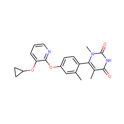 Cc1cc(Oc2ncccc2OC2CC2)ccc1-c1c(C)c(=O)[nH]c(=O)n1C ZINC000261093762