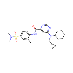 Cc1cc(S(=O)(=O)N(C)C)ccc1NC(=O)c1cc(N(CC2CC2)C2CCCCC2)ncn1 ZINC000143398718