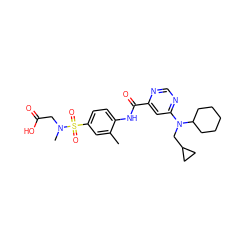 Cc1cc(S(=O)(=O)N(C)CC(=O)O)ccc1NC(=O)c1cc(N(CC2CC2)C2CCCCC2)ncn1 ZINC000144704252