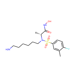 Cc1cc(S(=O)(=O)N(CCCCCCN)[C@H](C)C(=O)NO)ccc1F ZINC000263620454