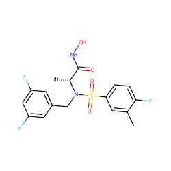 Cc1cc(S(=O)(=O)N(Cc2cc(F)cc(F)c2)[C@H](C)C(=O)NO)ccc1F ZINC000473151551