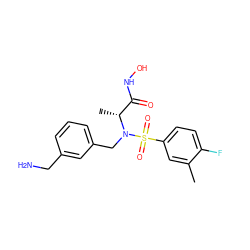 Cc1cc(S(=O)(=O)N(Cc2cccc(CN)c2)[C@H](C)C(=O)NO)ccc1F ZINC000263621337