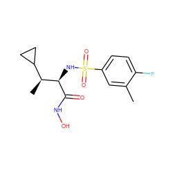 Cc1cc(S(=O)(=O)N[C@@H](C(=O)NO)[C@@H](C)C2CC2)ccc1F ZINC000014946094