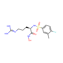 Cc1cc(S(=O)(=O)N[C@H](CCCN=C(N)N)C(=O)NO)ccc1F ZINC000014946099