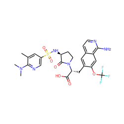 Cc1cc(S(=O)(=O)N[C@H]2CCN([C@H](Cc3cc4ccnc(N)c4cc3OC(F)(F)F)C(=O)O)C2=O)cnc1N(C)C ZINC000142633790