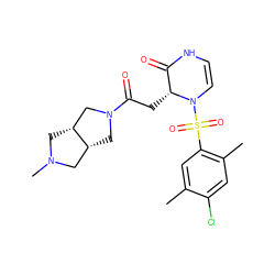 Cc1cc(S(=O)(=O)N2C=CNC(=O)[C@H]2CC(=O)N2C[C@@H]3CN(C)C[C@@H]3C2)c(C)cc1Cl ZINC000073164325