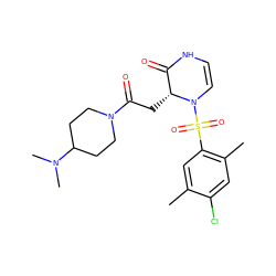 Cc1cc(S(=O)(=O)N2C=CNC(=O)[C@H]2CC(=O)N2CCC(N(C)C)CC2)c(C)cc1Cl ZINC000073163246