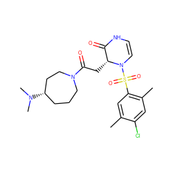 Cc1cc(S(=O)(=O)N2C=CNC(=O)[C@H]2CC(=O)N2CCC[C@H](N(C)C)CC2)c(C)cc1Cl ZINC000073164315