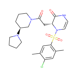 Cc1cc(S(=O)(=O)N2C=CNC(=O)[C@H]2CC(=O)N2CCC[C@H](N3CCCC3)C2)c(C)cc1Cl ZINC000073163249