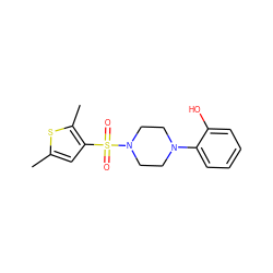 Cc1cc(S(=O)(=O)N2CCN(c3ccccc3O)CC2)c(C)s1 ZINC000001444436