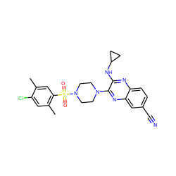 Cc1cc(S(=O)(=O)N2CCN(c3nc4cc(C#N)ccc4nc3NC3CC3)CC2)c(C)cc1Cl ZINC000144255054