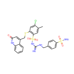 Cc1cc(S(=O)(=O)NC(=N)NCc2ccc(S(N)(=O)=O)cc2)c(SCc2cc(=O)[nH]c3ccccc23)cc1Cl ZINC000103226201