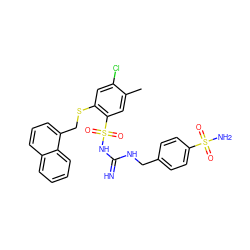 Cc1cc(S(=O)(=O)NC(=N)NCc2ccc(S(N)(=O)=O)cc2)c(SCc2cccc3ccccc23)cc1Cl ZINC000103224456