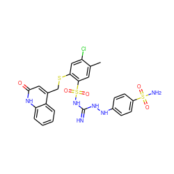 Cc1cc(S(=O)(=O)NC(=N)NNc2ccc(S(N)(=O)=O)cc2)c(SCc2cc(=O)[nH]c3ccccc23)cc1Cl ZINC000103226197