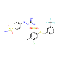 Cc1cc(S(=O)(=O)NC(=N)NNc2ccc(S(N)(=O)=O)cc2)c(SCc2cccc(C(F)(F)F)c2)cc1Cl ZINC000103224416