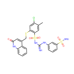 Cc1cc(S(=O)(=O)NC(=N)Nc2cccc(S(N)(=O)=O)c2)c(SCc2cc(=O)[nH]c3ccccc23)cc1Cl ZINC000103226191