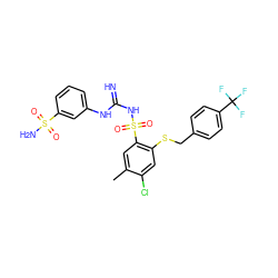 Cc1cc(S(=O)(=O)NC(=N)Nc2cccc(S(N)(=O)=O)c2)c(SCc2ccc(C(F)(F)F)cc2)cc1Cl ZINC000103224430