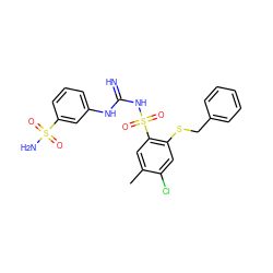 Cc1cc(S(=O)(=O)NC(=N)Nc2cccc(S(N)(=O)=O)c2)c(SCc2ccccc2)cc1Cl ZINC000103230260